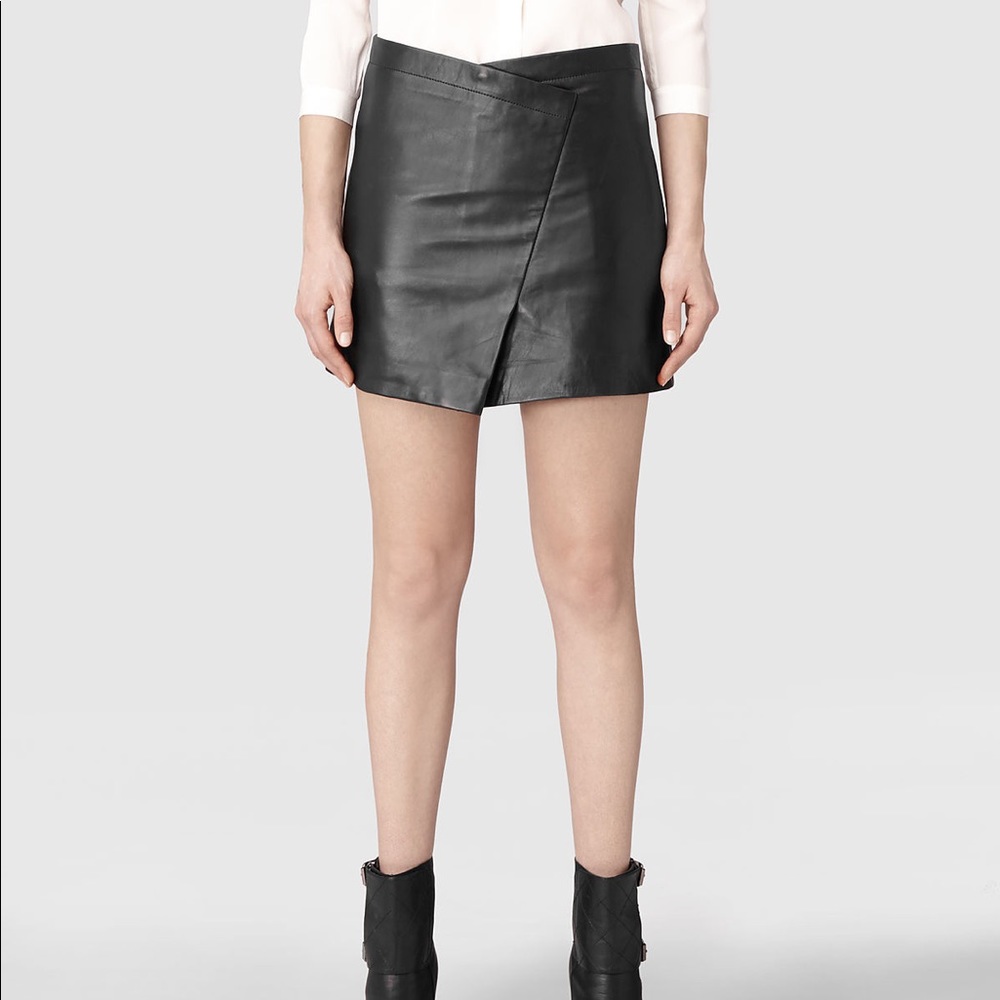 All Saints Ruther Black Lamb Leather Mini Skirt Size US 6